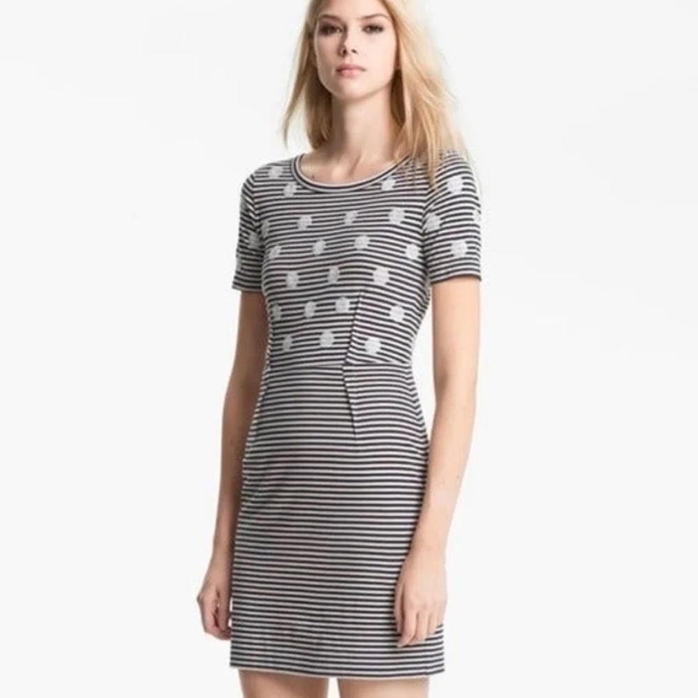 Marc by Marc Jacobs Size XS Navy Blue Striped Sequin Dot Sheath Dress